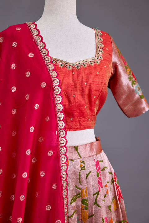 Orange and Pink Paithani Half Saree