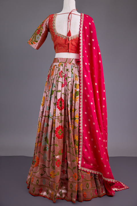 Orange and Pink Paithani Half Saree