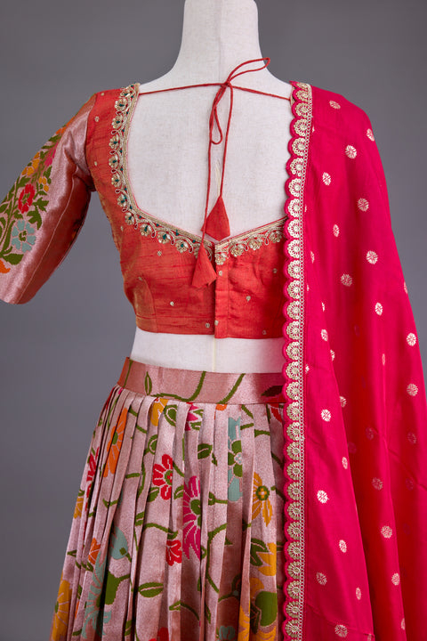Orange and Pink Paithani Half Saree