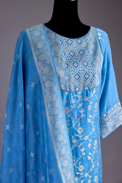 Blue Tussar Suit set
