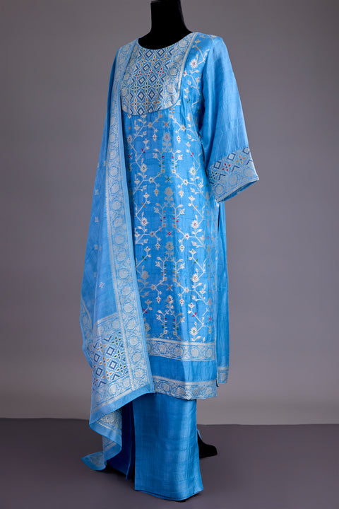 Blue Tussar Suit set