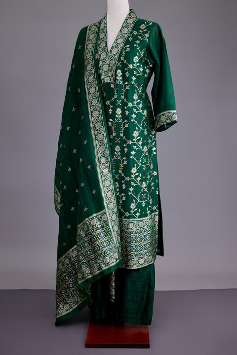 Bottle Green Tussar Suit set