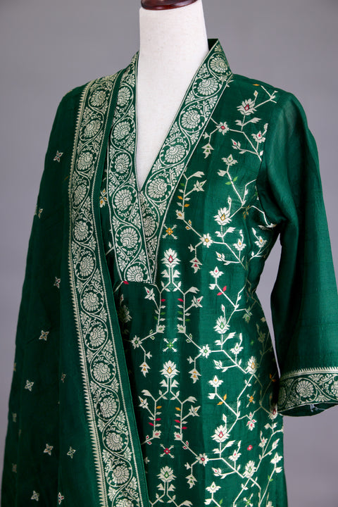 Bottle Green Tussar Suit set