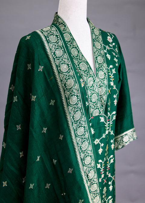 Bottle Green Tussar Suit set