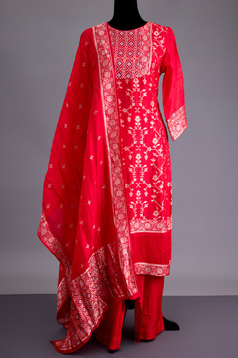 Red Tussar Suit set