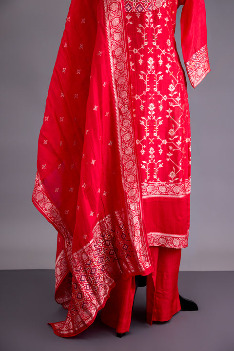 Red Tussar Suit set