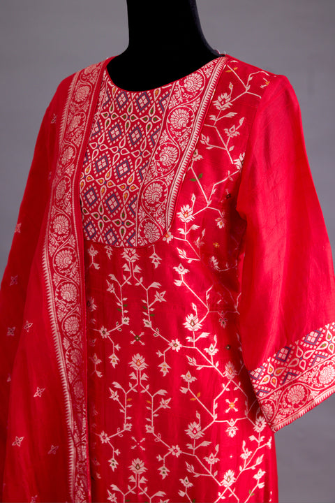 Red Tussar Suit set
