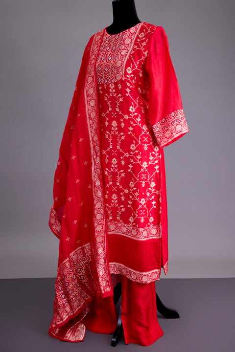 Red Tussar Suit set