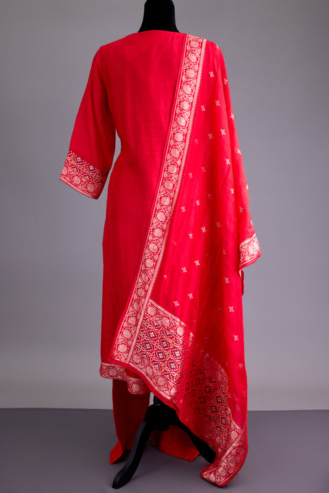Red Tussar Suit set