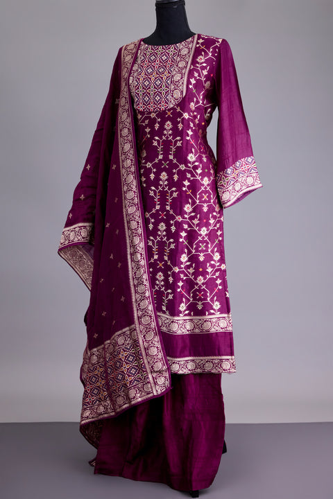 Wine Tussar Suit set