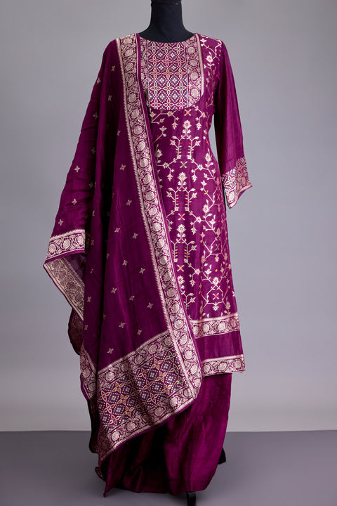 Wine Tussar Suit set