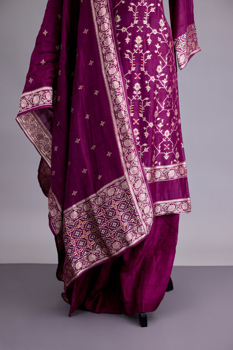 Wine Tussar Suit set