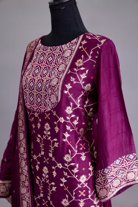 Wine Tussar Suit set