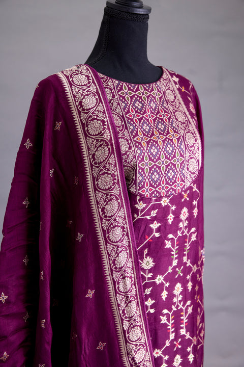 Wine Tussar Suit set