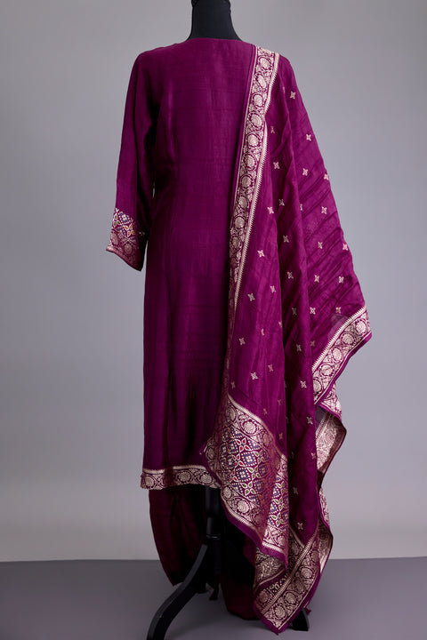 Wine Tussar Suit set