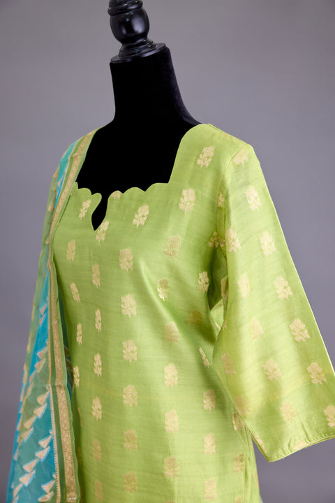 Lime Green Banarasi Suit set