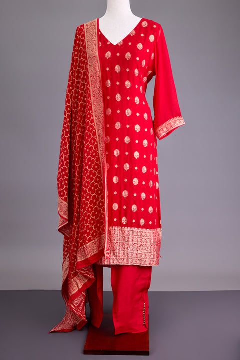 Red Georgette Banarasi Suit set