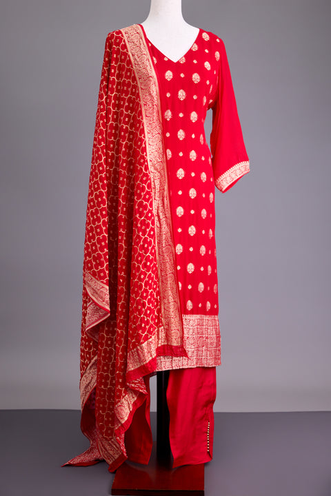 Red Georgette Banarasi Suit set