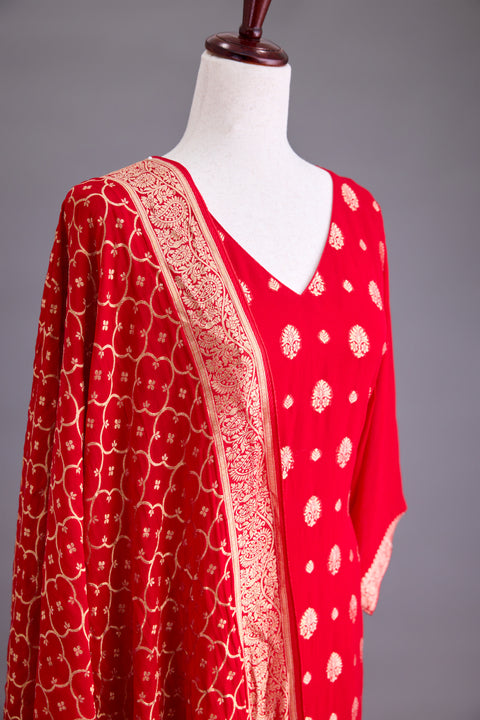 Red Georgette Banarasi Suit set