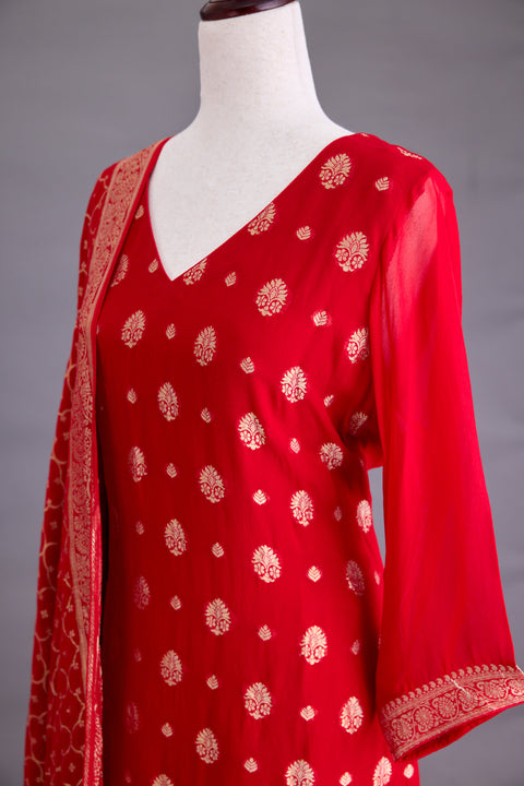 Red Georgette Banarasi Suit set