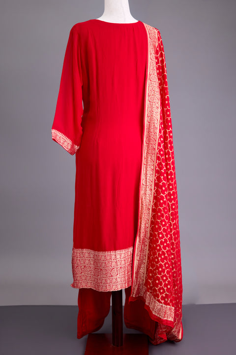 Red Georgette Banarasi Suit set