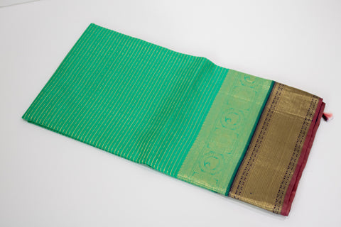 Royal Teal Green with Gold Zari and Navy Blue Blouse Kanchipattu Saree