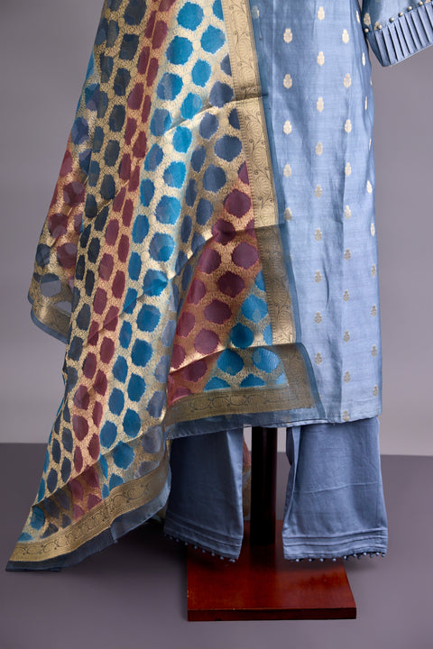 Dusty Blue Banarasi Suit set
