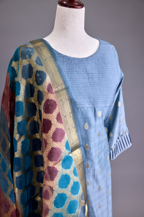 Dusty Blue Banarasi Suit set