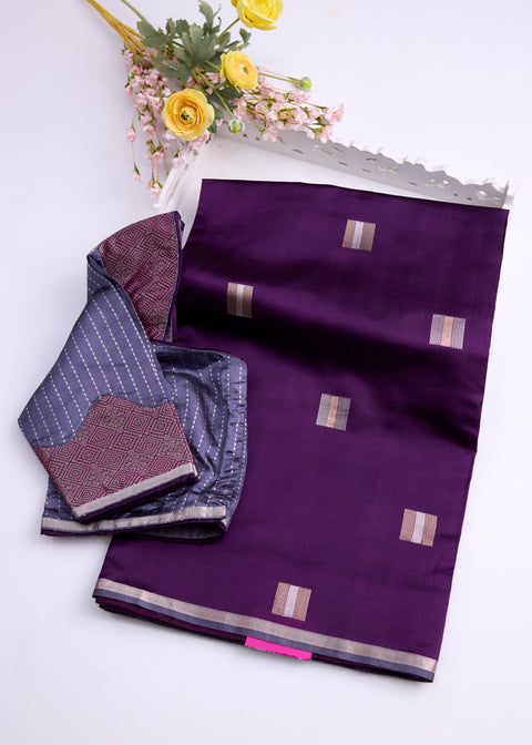 Purple with Zari Border Banaras Kathan Saree with Brocade Blouse