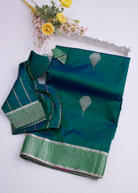 Green with Zari Border Banaras Kathan Saree with Brocade Blouse