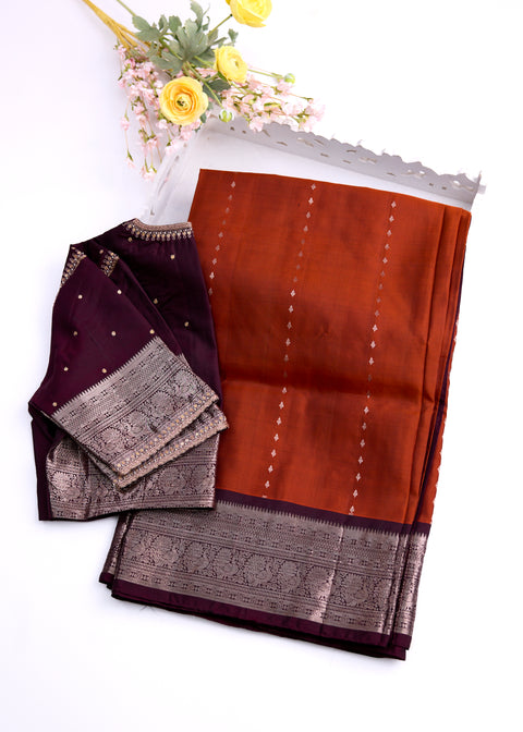 Rust Orange and Brown Kanjivaram Saree