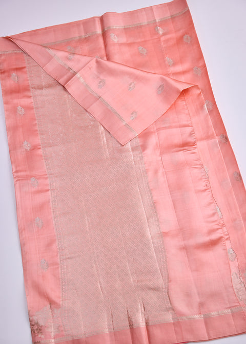 Peach Chiniya Silk Saree with Zari Floral Motifs