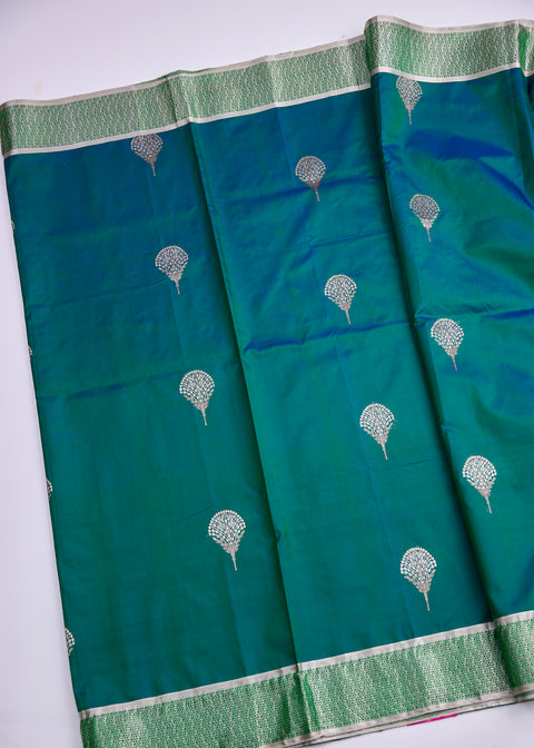 Green with Zari Border Banaras Kathan Saree with Brocade Blouse