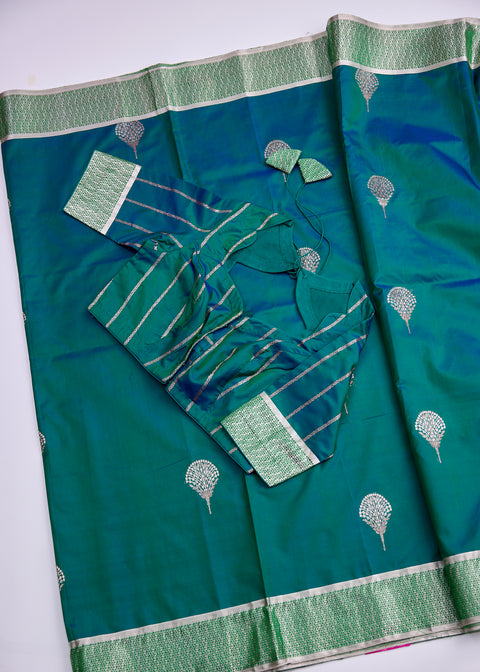 Green with Zari Border Banaras Kathan Saree with Brocade Blouse