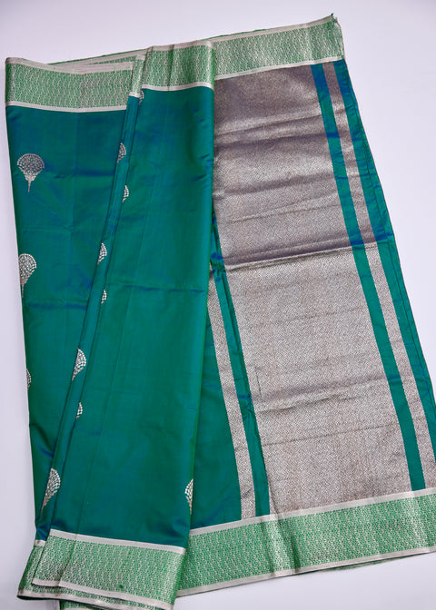 Green with Zari Border Banaras Kathan Saree with Brocade Blouse