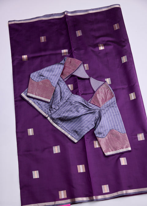 Purple with Zari Border Banaras Kathan Saree with Brocade Blouse