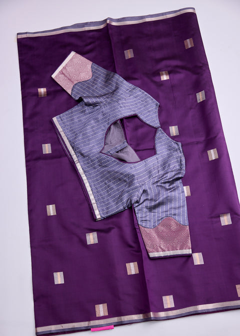 Purple with Zari Border Banaras Kathan Saree with Brocade Blouse