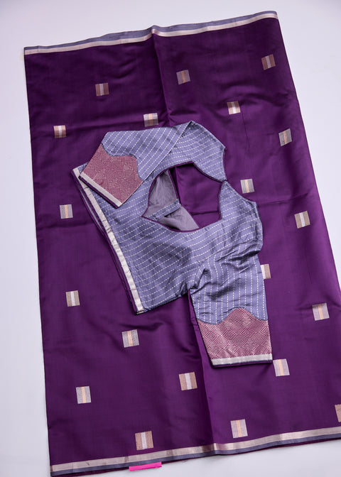 Purple with Zari Border Banaras Kathan Saree with Brocade Blouse