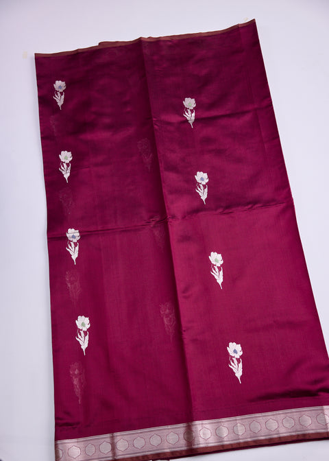 Maroon with Zari Border Banaras Kathan Saree with Brocade Blouse