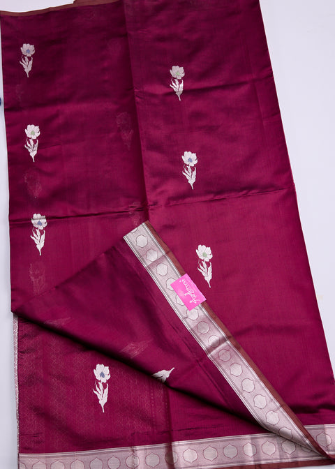 Maroon with Zari Border Banaras Kathan Saree with Brocade Blouse