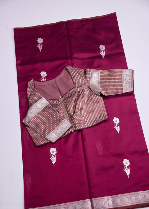 Maroon with Zari Border Banaras Kathan Saree with Brocade Blouse