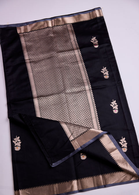 Black with Zari Border Banaras Kathan Saree with Brocade Blouse