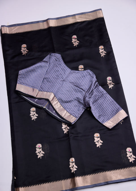 Black with Zari Border Banaras Kathan Saree with Brocade Blouse