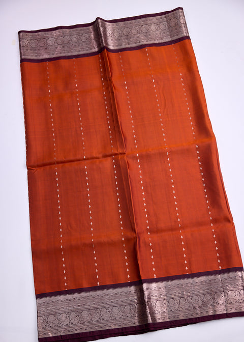Rust Orange and Brown Kanjivaram Saree