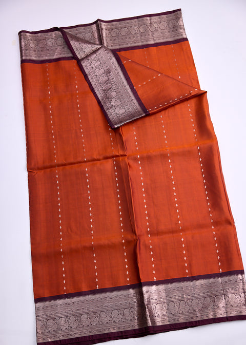 Rust Orange and Brown Kanjivaram Saree