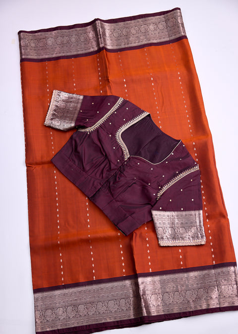 Rust Orange and Brown Kanjivaram Saree