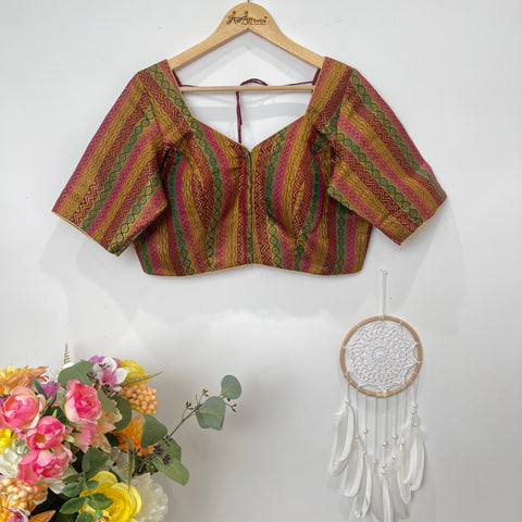 Maroon Multi Brocade Readymade Blouse