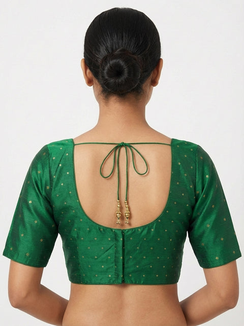 Bottle Green Readymade Blouse with Gold Butis