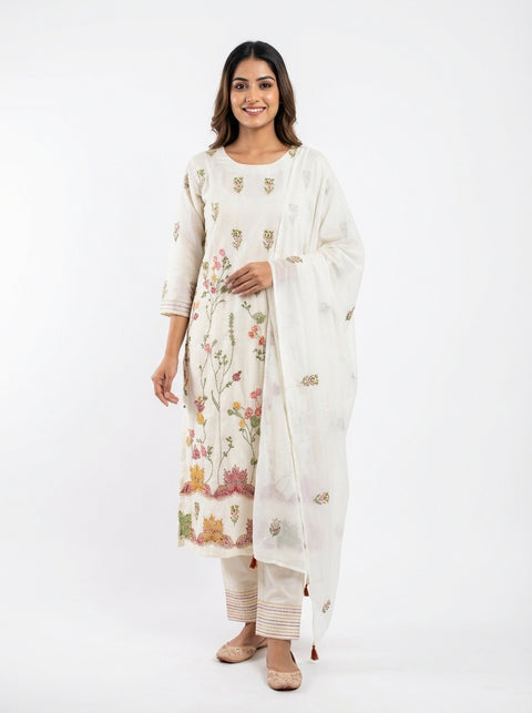 Ivory Kurta, Pants and Dupatta Set