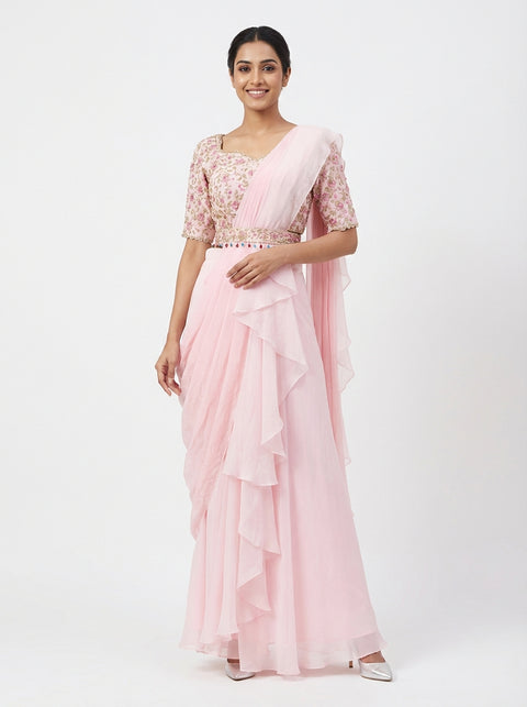 Baby Pink Chiffon Lehenga